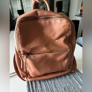 Brown faux leather work backpack